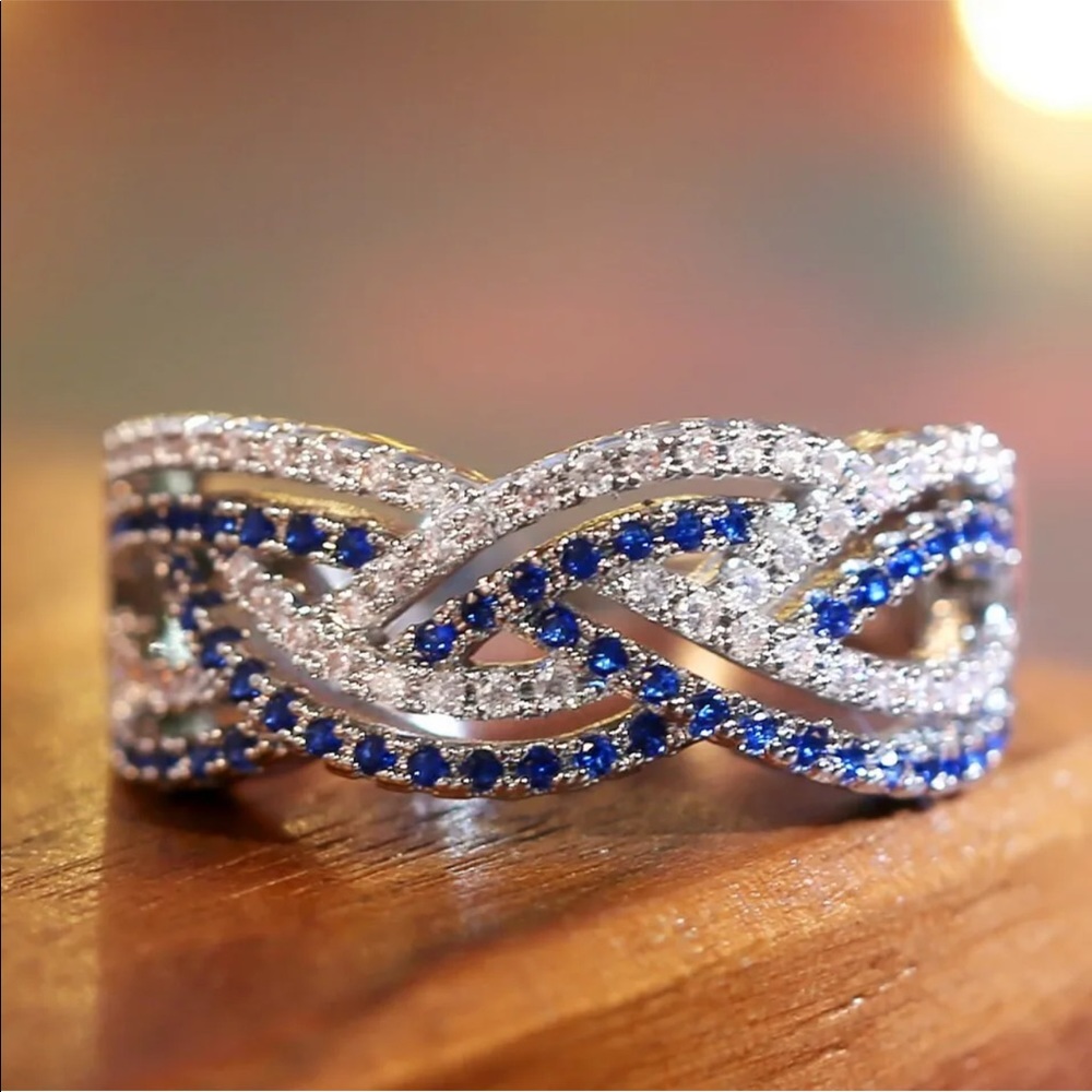 New 925 Silver Multi Layer Women Sapphire Wedding Ring